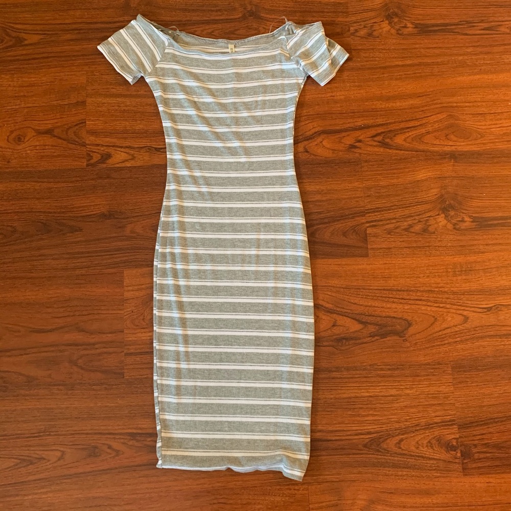 DNA Couture Gray/White Striped Dress
